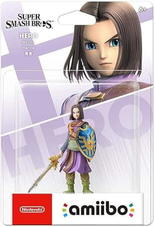 Hero Amiibo Super Smash Bros Nintendo Amiibo sealed collectible figure featuring Hero from Dragon Quest detailed character design Super Smash Bros styling NFC functionality compatible Nintendo games sealed packaging Amiibo collection display collectible and gaming accessory appeal