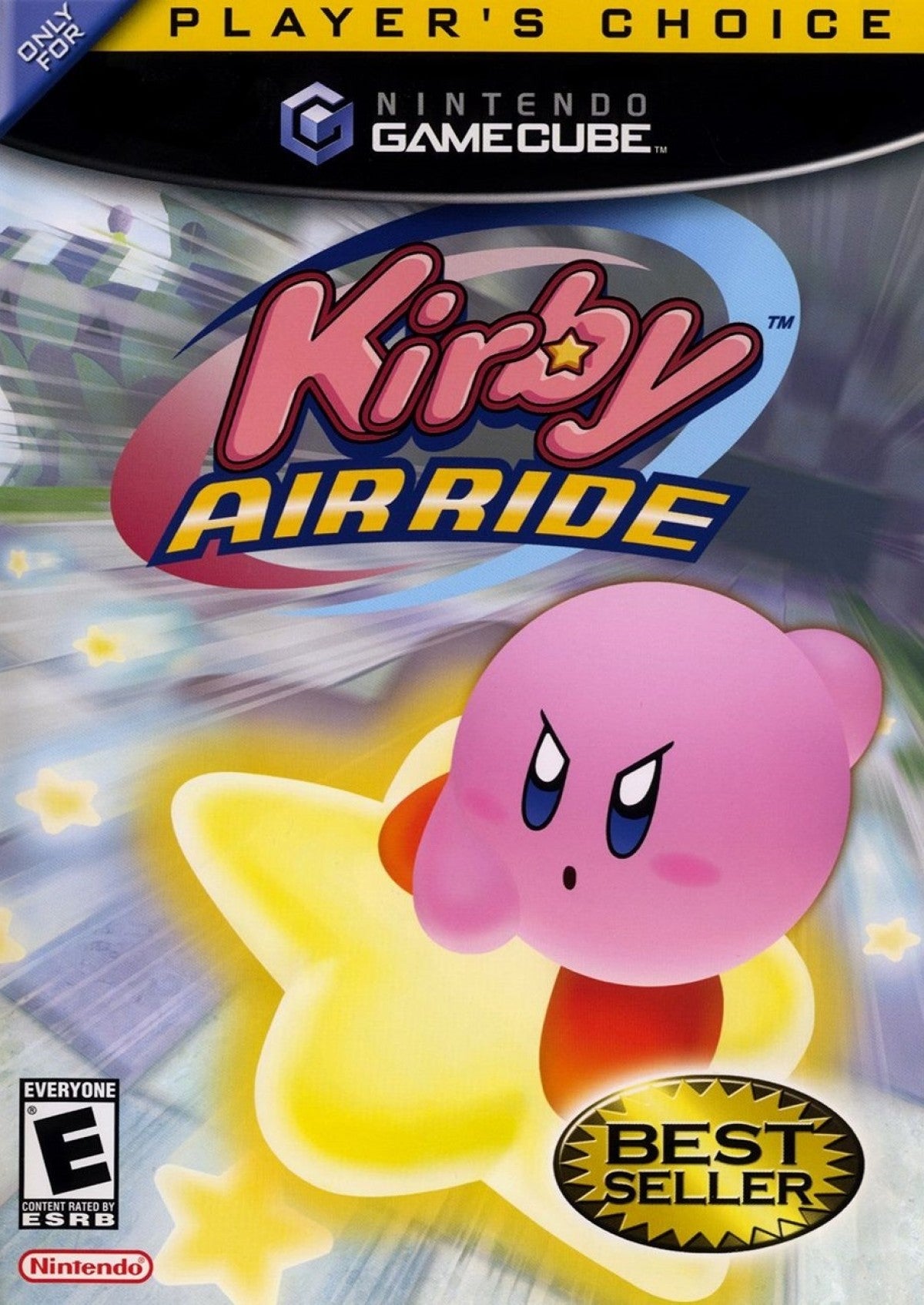 Kirby Air Ride Player’s Choice Nintendo GameCube GC video game, racing action, platformer elements, multiplayer gameplay, classic Nintendo console title cover