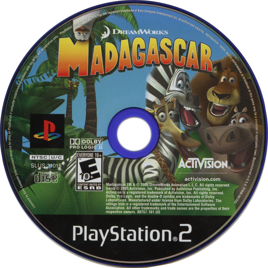 Retro Madagascar PS2 inspired design featuring colorful animated adventure aesthetic vintage PlayStation 2 movie based gameplay zoo animals wild jungle exploration cartoon platforming family friendly action nostalgic DreamWorks gaming presentation - disc 