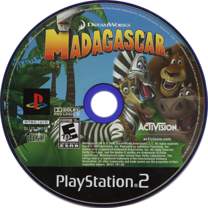 Retro Madagascar PS2 inspired design featuring colorful animated adventure aesthetic vintage PlayStation 2 movie based gameplay zoo animals wild jungle exploration cartoon platforming family friendly action nostalgic DreamWorks gaming presentation - disc 