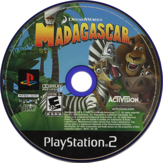 Retro Madagascar PS2 inspired design featuring colorful animated adventure aesthetic vintage PlayStation 2 movie based gameplay zoo animals wild jungle exploration cartoon platforming family friendly action nostalgic DreamWorks gaming presentation - disc 