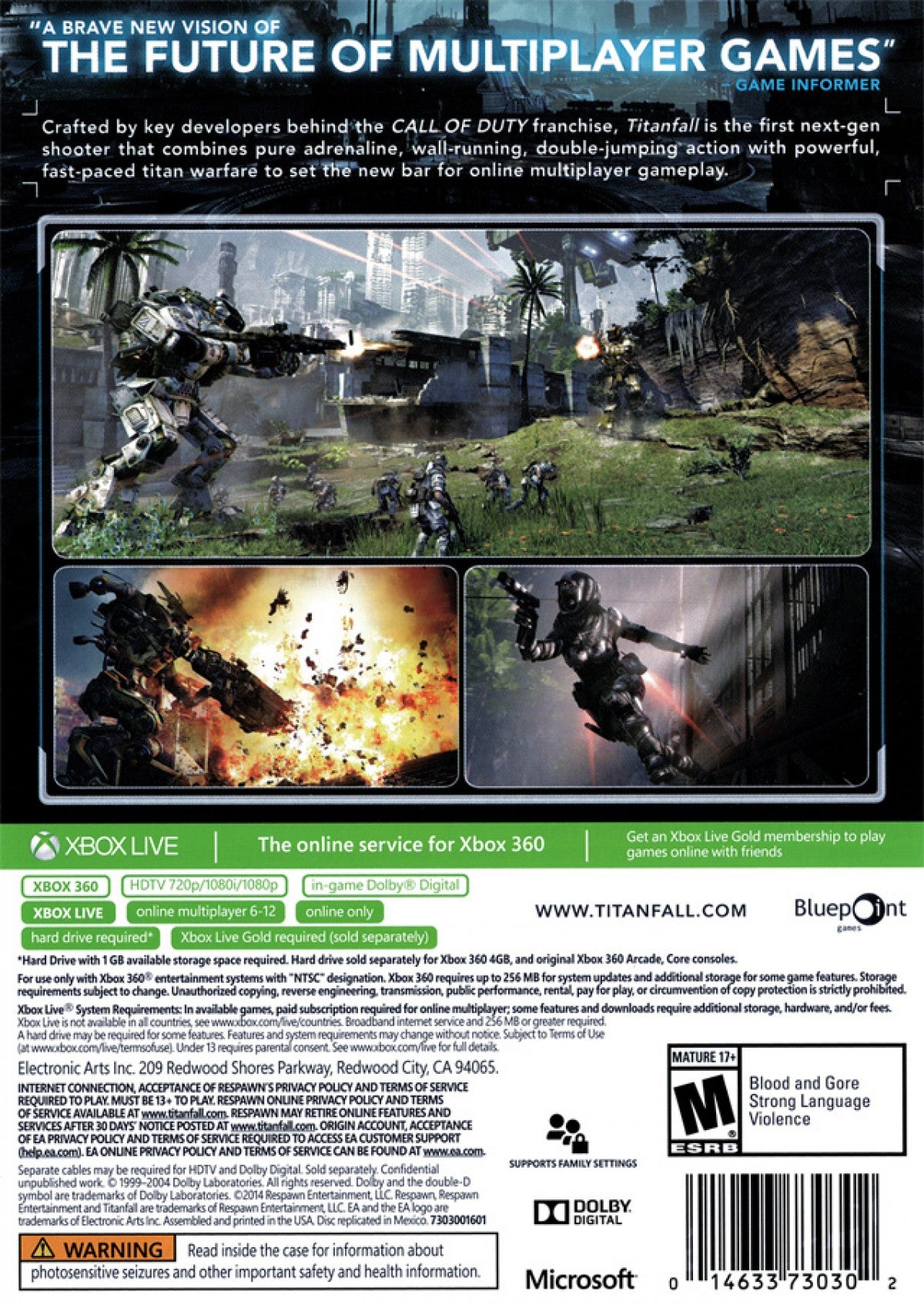 Titanfall – Xbox 360: Fast-paced multiplayer shooter featuring agile pilots, massive Titans, and futuristic combat action back cover