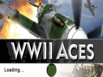 WWII Aces loading screen for Nintendo Wii (Wii) featuring aerial combat gameplay with historic World War II fighter planes, intense dogfights, and mission‑based campaigns across European battlefronts.