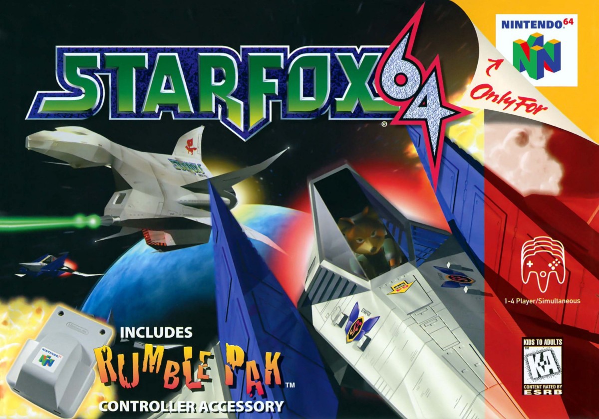Star Fox 64 Nintendo 64 N64 video game, on-rails space shooter, classic Nintendo title, multiplayer dogfights, retro console game cover art