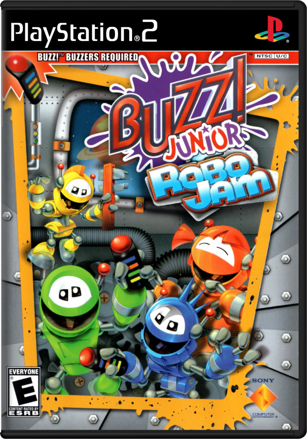 Buzz! Junior: Robo Jam for PlayStation 2 with fun-filled party mini-games and robot-themed challenges cover art
