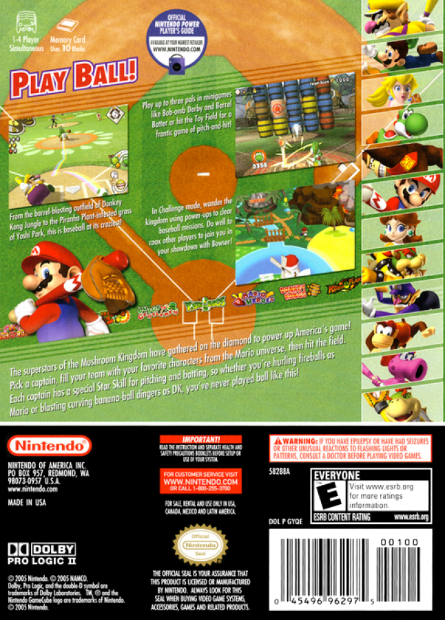 Mario Superstar Baseball back of case for GameCube (GC) sports baseball video game