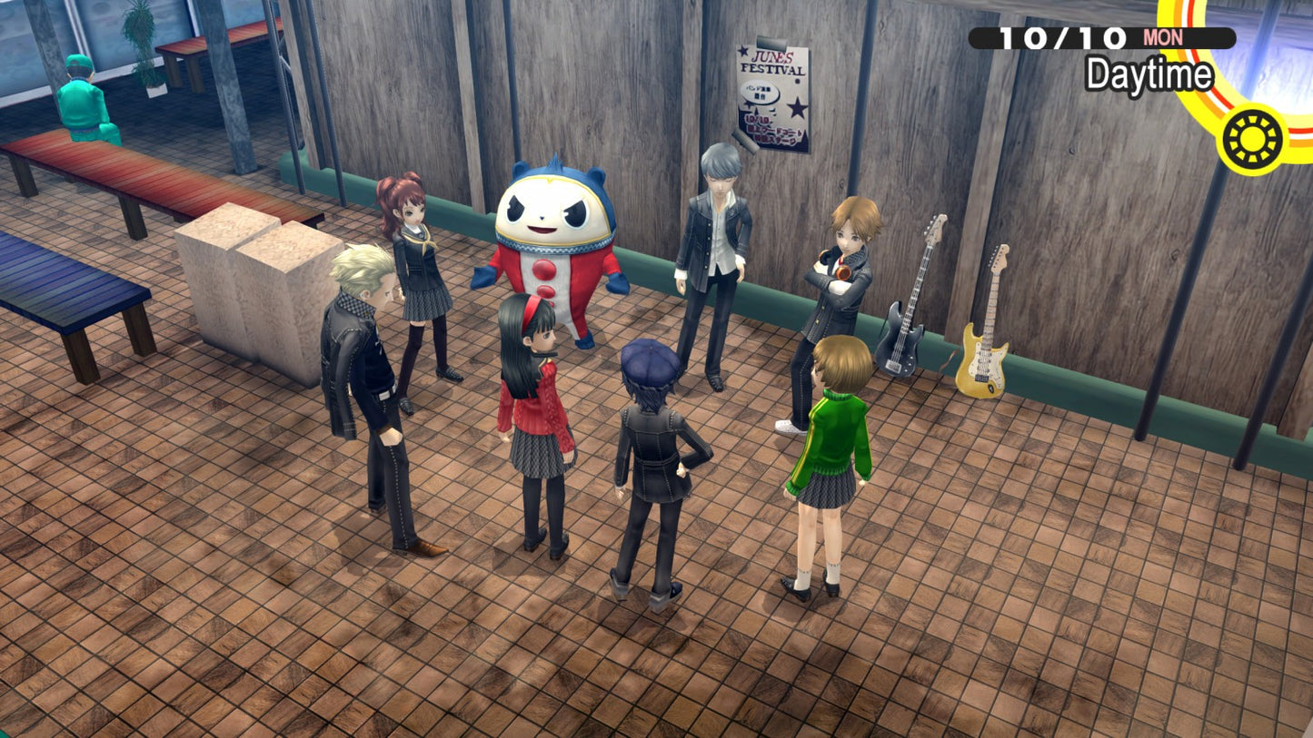 Persona 4 Golden Japanese import release for the PlayStation Vita featuring turn based RPG gameplay with social simulation elements dungeon crawling character relationships and an expanded story set in the town of Inaba gameplay  