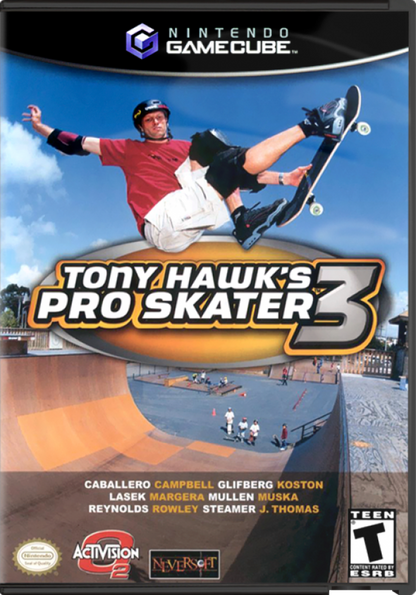 Tony Hawk's Pro Skater 3 cover art for Nintendo GameCube (GC) skateboarding sports video game
