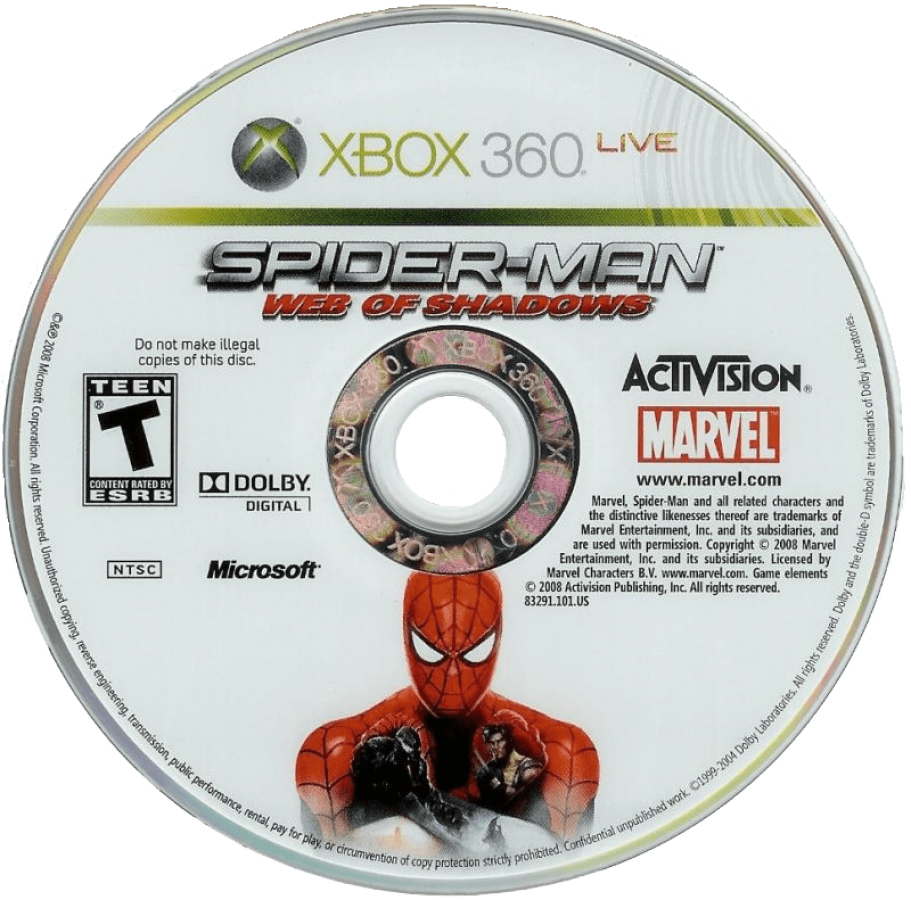 Spider-Man: Web of Shadows disc for Xbox 360 (X360) action-adventure superhero video game