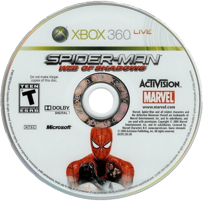 Spider-Man: Web of Shadows disc for Xbox 360 (X360) action-adventure superhero video game