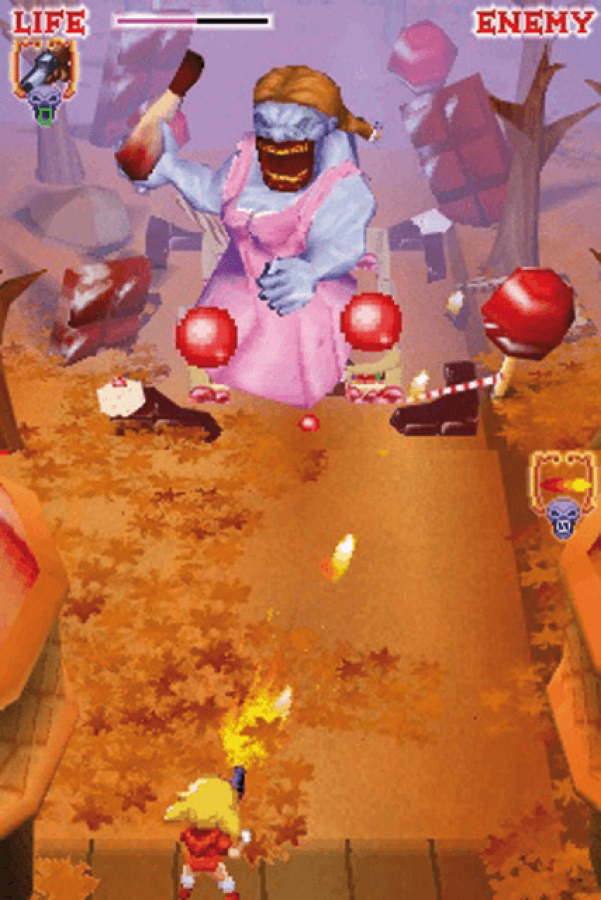 Little Red Riding Hood's Zombie BBQ Nintendo DS DS action shooting video game featuring Little Red Riding Hood zombie enemies fast-paced shooting combat colorful environments challenging levels weapons boss battles and classic Nintendo DS DS gameplay collectible retro gaming appeal gameplay 