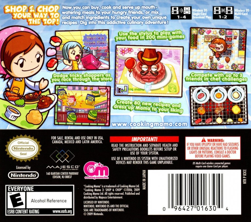 Cooking Mama 3: Shop & Chop back of case for Nintendo DS (DS) cooking simulation mini-game video game