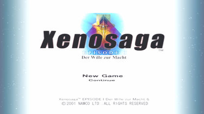 Xenosaga Episode I: Der Wille zur Macht – PlayStation 2 (PS2) video game title screen, JRPG.