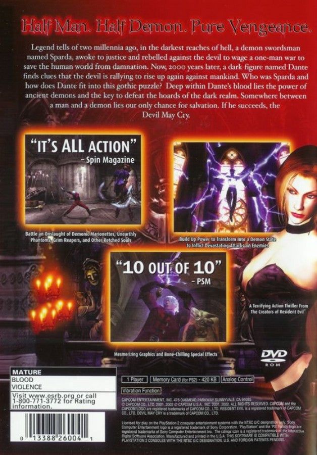 Devil May Cry [Greatest Hits] back of case for PlayStation 2 (PS2) action-adventure hack-and-slash video game