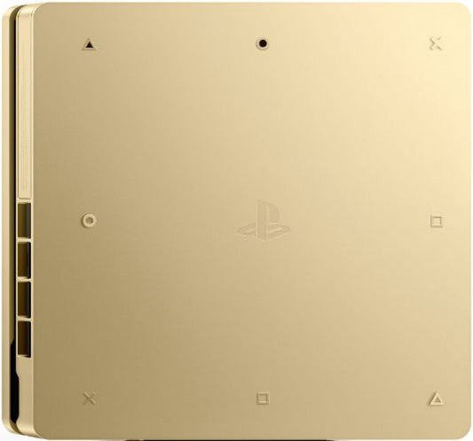 PlayStation 4 PS4 Slim Gold console featuring sleek limited edition gold finish 1TB storage Blu ray gaming HDR support Wi Fi connectivity wireless DualShock 4 controller compatibility immersive gaming and entertainment system collectible gaming appeal