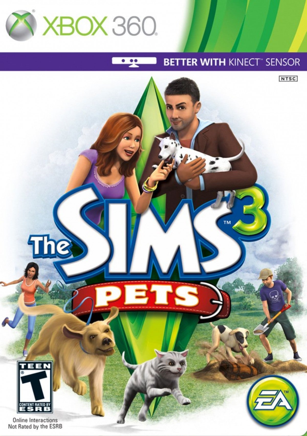 The Sims 3 Pets Xbox 360 video game featuring life simulation gameplay customizable characters cats dogs horses open world neighborhoods and classic EA console simulation title cover art