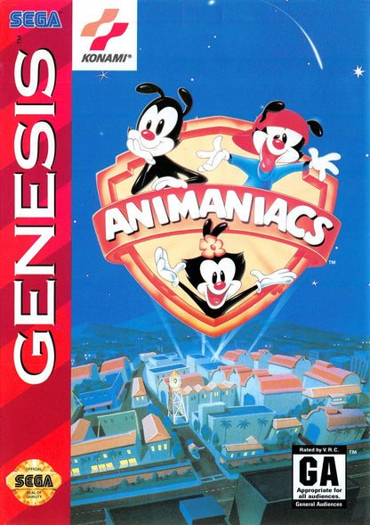 Animaniacs Sega Genesis video game, action platformer, cartoon-based adventure, Warner Bros. classic retro console title cover
