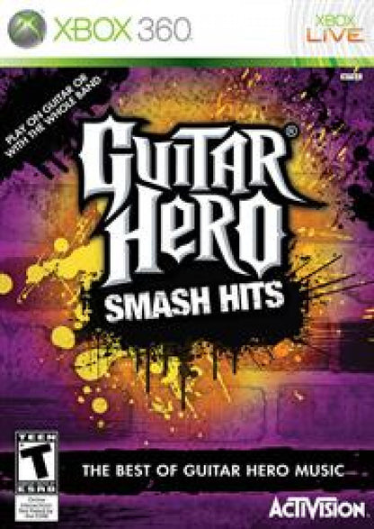Guitar Hero Smash Hits Xbox 360 for rhythm music video game fans featuring classic rock songs iconic guitar tracks challenging note charts guitar drum bass and vocal gameplay multiplayer modes instrument controller support career progression and high energy musical performances collectible gaming appeal front