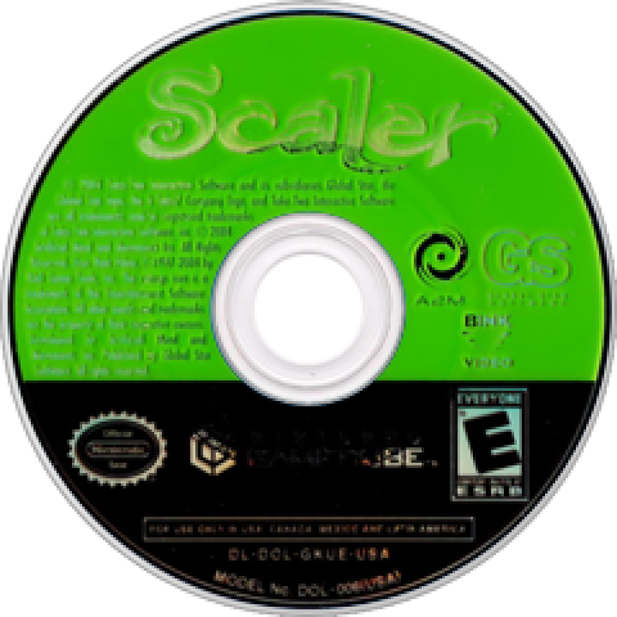 Disc cover art for Scaler GameCube game featuring colorful 3D platforming gameplay with reptile-based abilities and exploration 