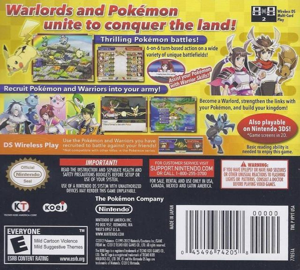 Pokémon Conquest back of case for Nintendo DS (DS) tactical RPG strategy video game