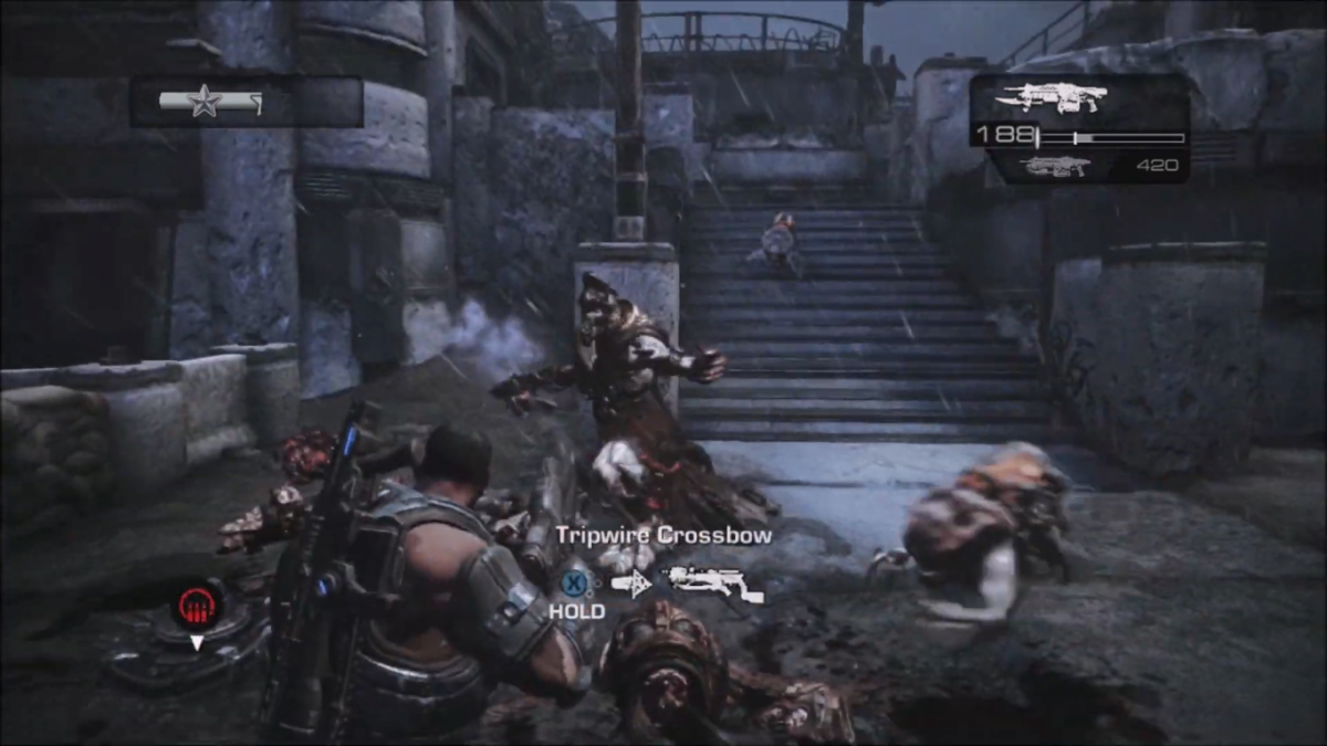 Gears of War: Judgment for Xbox 360 (X360) featuring a high-intensity prequel following Kilo Squad led by Damon Baird as they defy military orders to save Halvo Bay; experience the "Declassified" mission system for added challenge, faster-paced multiplayer, and the debut of the chaotic OverRun mode in this cinematic expansion of the Gears universe gameplay screenshot