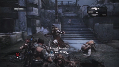 Gears of War: Judgment for Xbox 360 (X360) featuring a high-intensity prequel following Kilo Squad led by Damon Baird as they defy military orders to save Halvo Bay; experience the "Declassified" mission system for added challenge, faster-paced multiplayer, and the debut of the chaotic OverRun mode in this cinematic expansion of the Gears universe gameplay screenshot