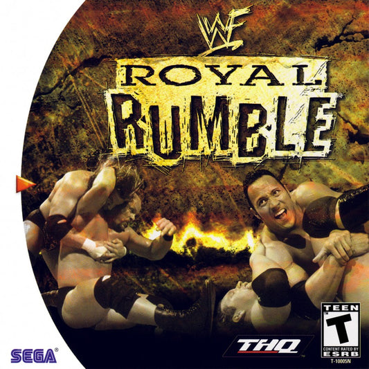 WWF Royal Rumble Sega Dreamcast DC professional wrestling video game featuring WWF superstars intense wrestling matches tag team action powerful moves signature attacks championship-style competition and classic Sega Dreamcast gameplay collectible retro gaming appeal front cover art