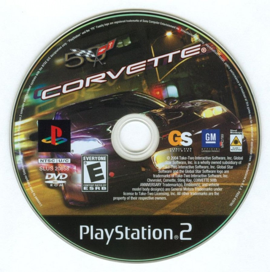 Corvette for PlayStation 2 with high-speed racing and sports car driving simulation theme disc