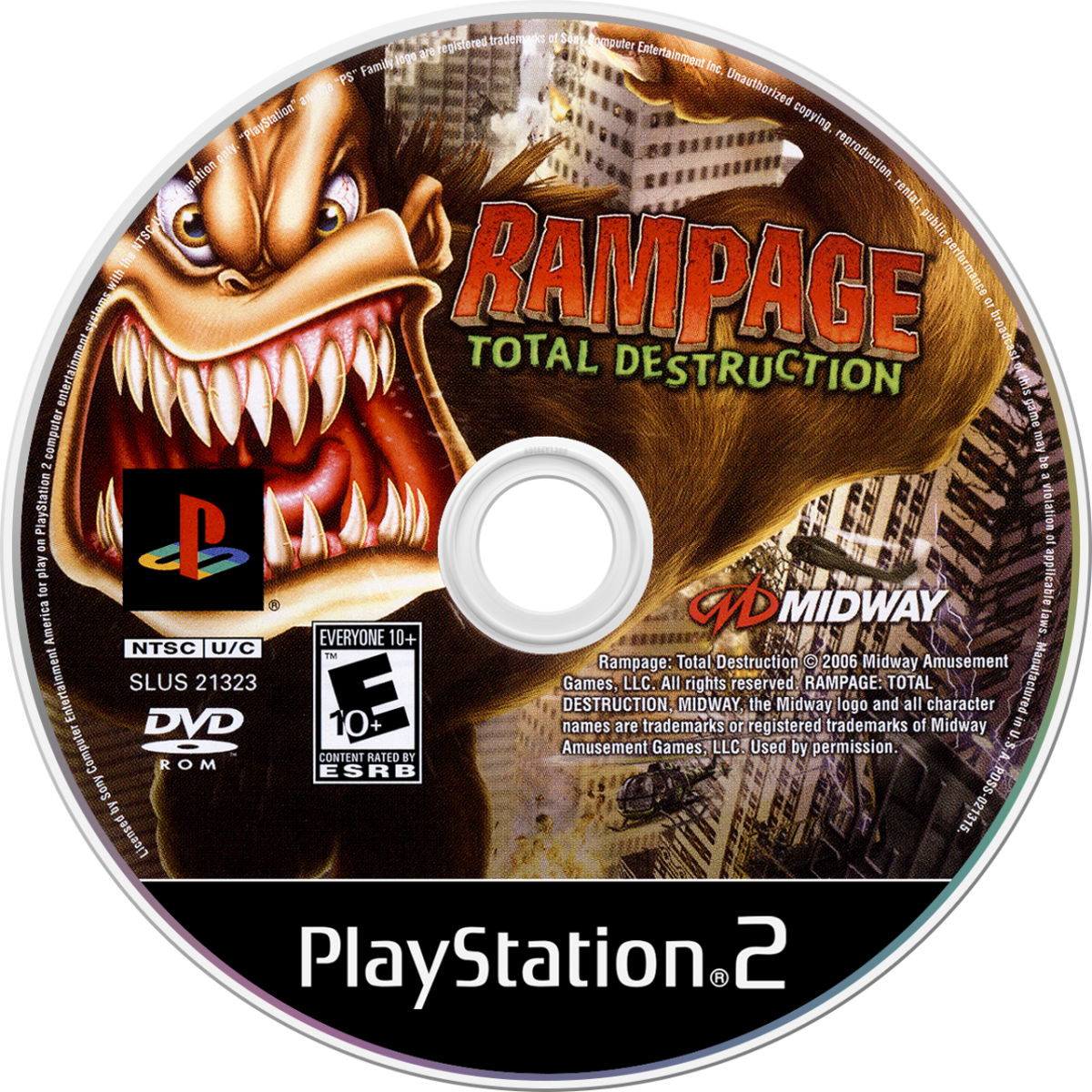 Rampage Total Destruction PS2 Sony PlayStation 2 arcade action game monster destruction city smashing gameplay cooperative multiplayer classic Rampage creatures giant monster rampaging buildings vehicles retro gaming PlayStation 2 software video game title disc