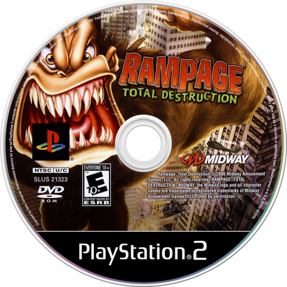 Rampage Total Destruction PS2 Sony PlayStation 2 arcade action game monster destruction city smashing gameplay cooperative multiplayer classic Rampage creatures giant monster rampaging buildings vehicles retro gaming PlayStation 2 software video game title disc