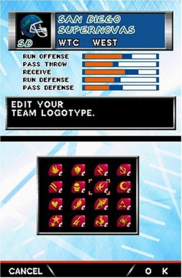 Tecmo Bowl: Kickoff for Nintendo DS arcade style American football video game featuring simplified NFL gameplay, fast paced matches, team customization, and stylus friendly handheld controls for classic gridiron action experience gameplay