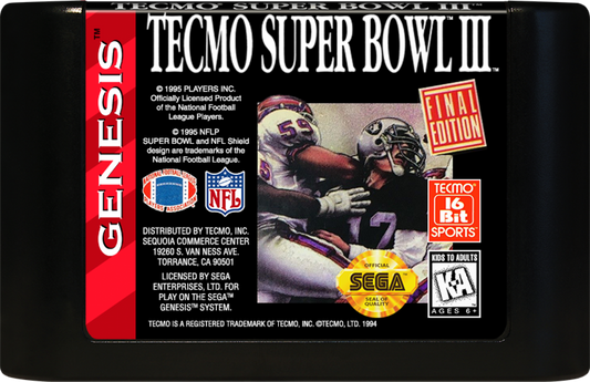 Tecmo Super Bowl III cartridge for Sega Genesis GEN video game