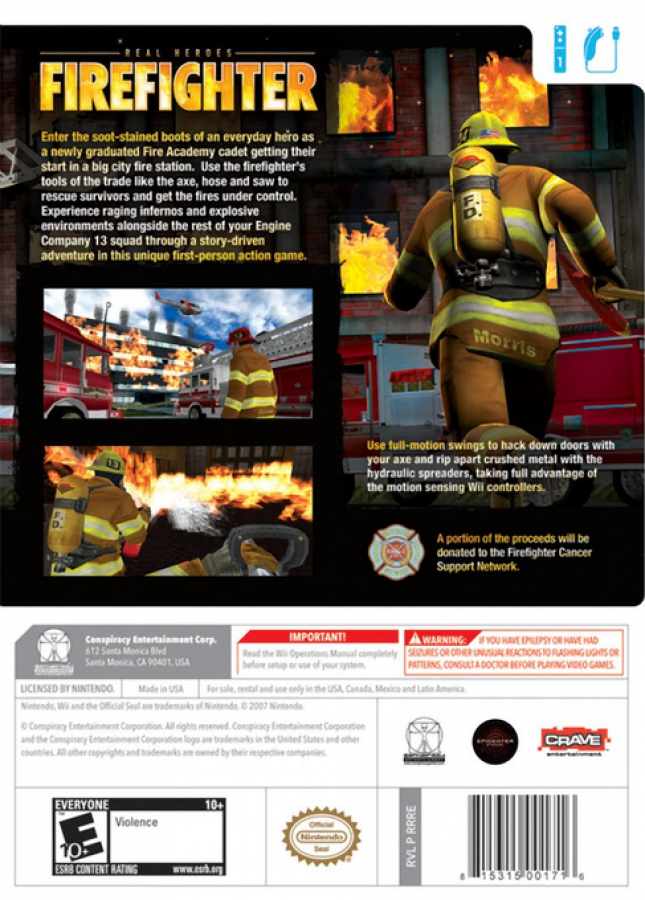 Real Heroes: Firefighter – Nintendo Wii (Wii) first-person firefighting action simulation video game back of case