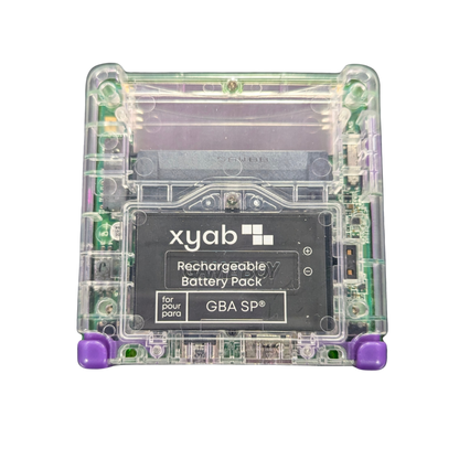Game Boy Advance SP GBA SP handheld console custom green shell replacement clamshell design backlit screen rechargeable battery Nintendo portable retro gaming under side bottom battery