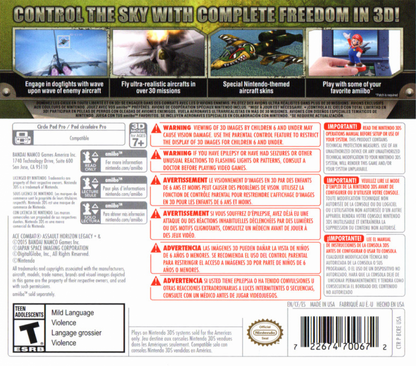 Ace Combat: Assault Horizon Legacy+ back of case for Nintendo 3DS (3DS) flight combat simulation video game