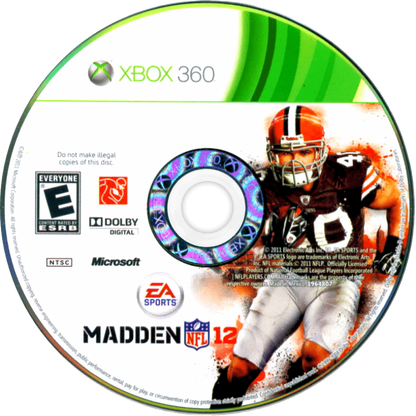 Madden NFL 12 disc for Xbox 360 (X360) sports football video game