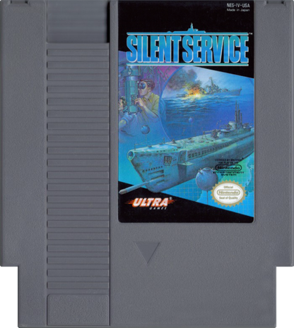 Silent Service Nintendo Entertainment System NES for retro video game enthusiasts featuring World War II submarine simulation gameplay strategic naval combat realistic mission objectives tactical resource management classic military action and collectible gaming appeal cartridge
