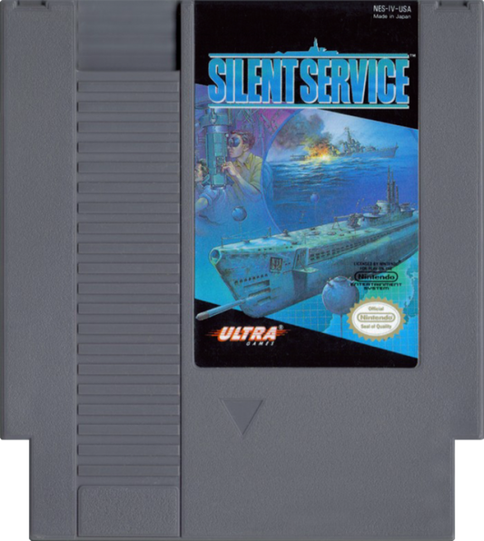 Silent Service Nintendo Entertainment System NES for retro video game enthusiasts featuring World War II submarine simulation gameplay strategic naval combat realistic mission objectives tactical resource management classic military action and collectible gaming appeal cartridge