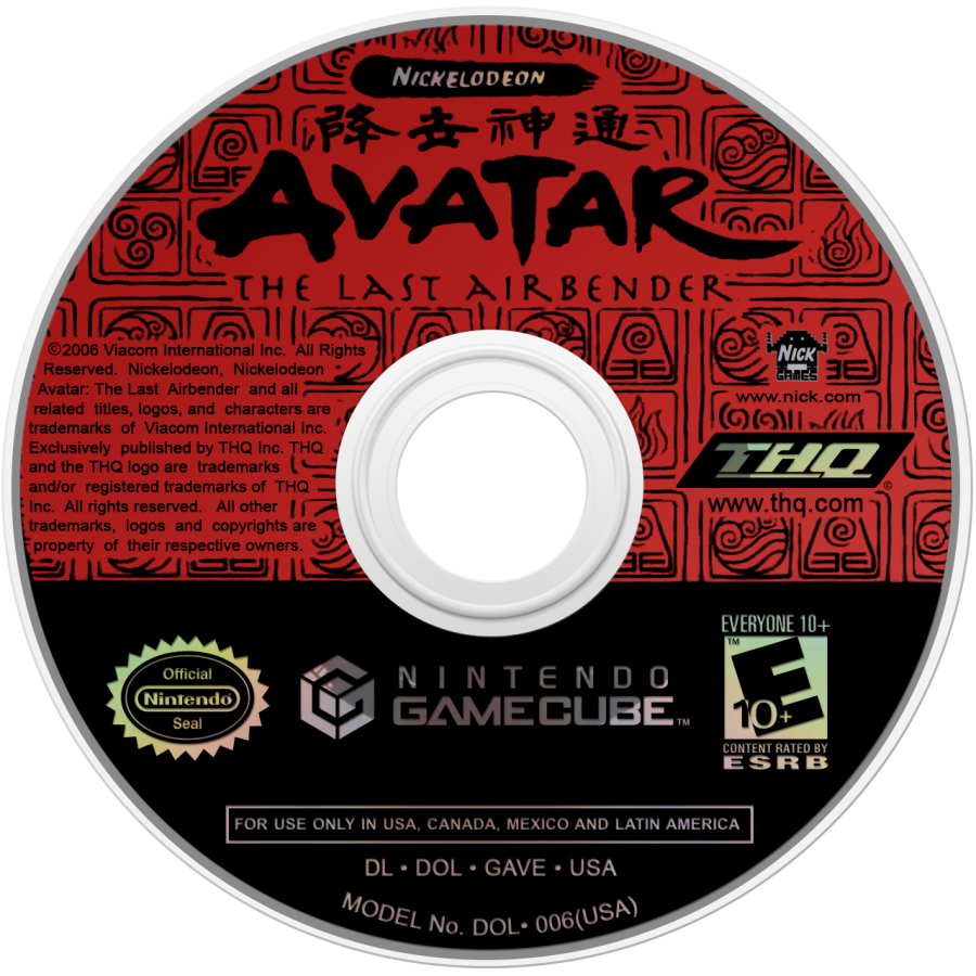 Avatar: The Last Airbender disc art GameCube game featuring action adventure gameplay inspired by the animated television series