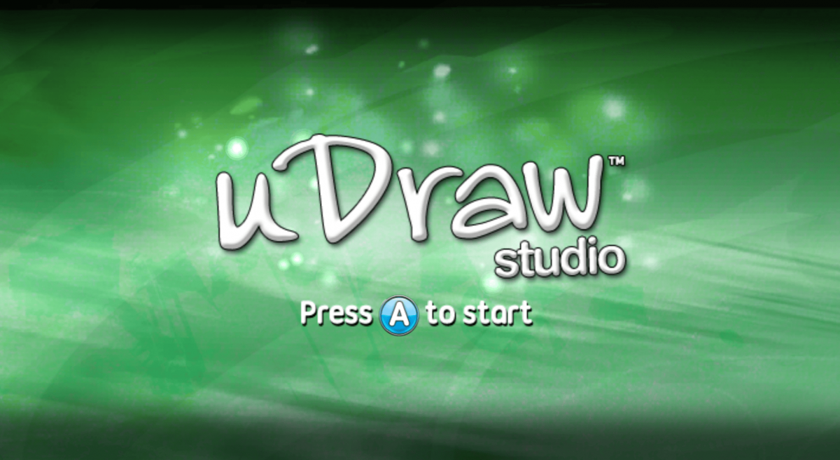 uDraw Studio title screen for Nintendo Wii (Wii) featuring creative drawing and painting with the uDraw GameTablet, offering tools and artistic effects