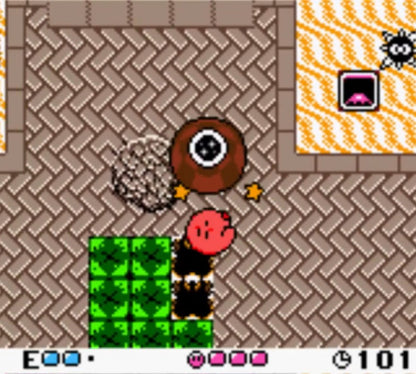 Kirby Tilt 'n' Tumble cartridge for the Game Boy Color featuring tilt controlled platforming gameplay with motion based puzzles collectible items and colorful levels starring Kirby gameplay
