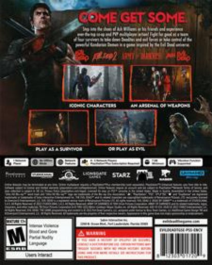 Evil Dead The Game PlayStation 5 PS5 for survival horror action video game fans featuring Ash Williams and iconic Evil Dead characters intense combat demonic enemies supernatural abilities weapon upgrades multiplayer matches objective based gameplay and horror inspired environments collectible gaming appeal back