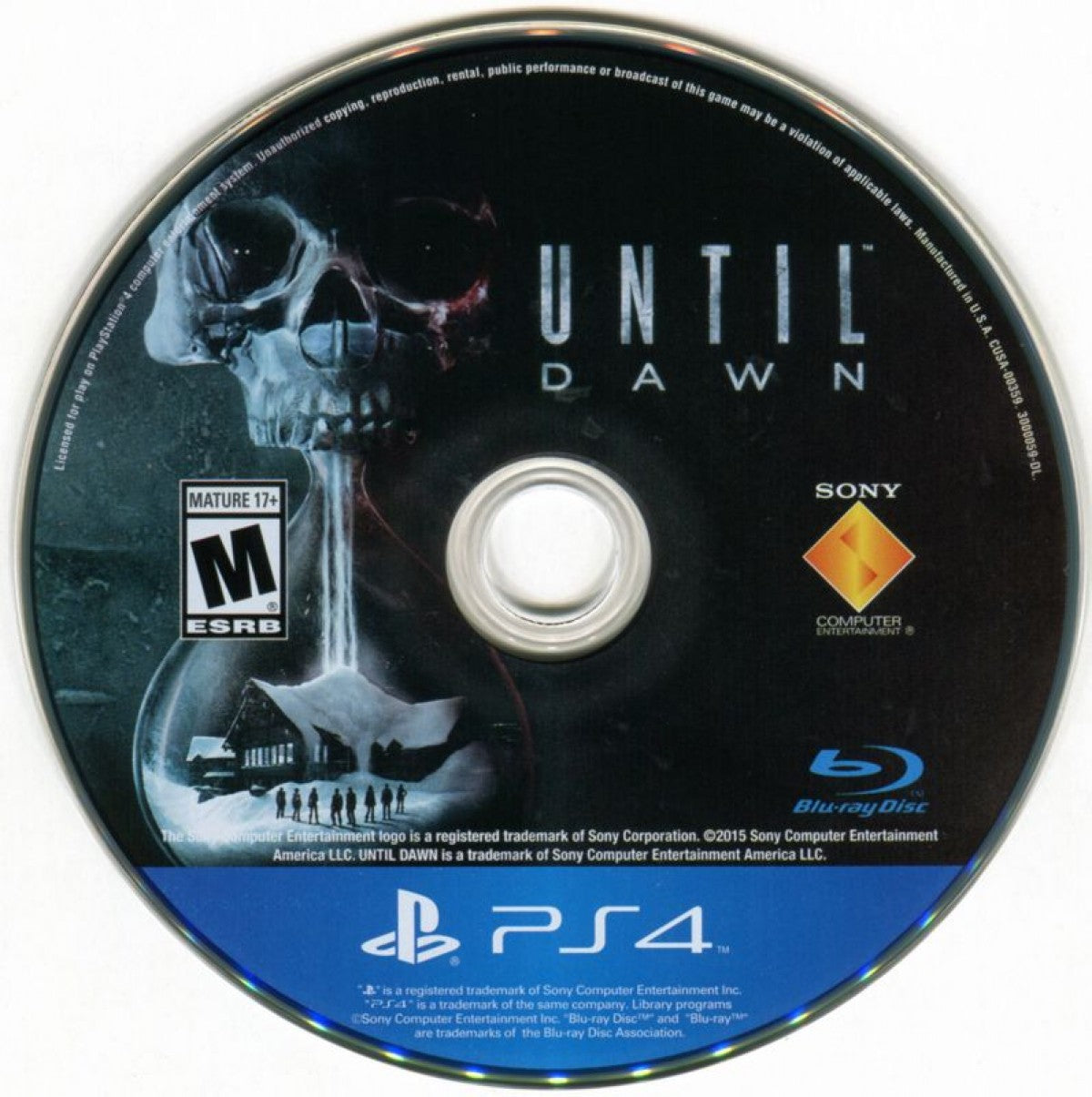 Until Dawn – PlayStation 4 (PS4) video game disc, cinematic horror adventure game.
