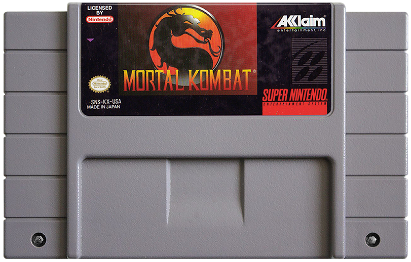 Mortal Kombat for Super Nintendo Entertainment System with classic 2D fighting and martial arts arcade action theme cartridge