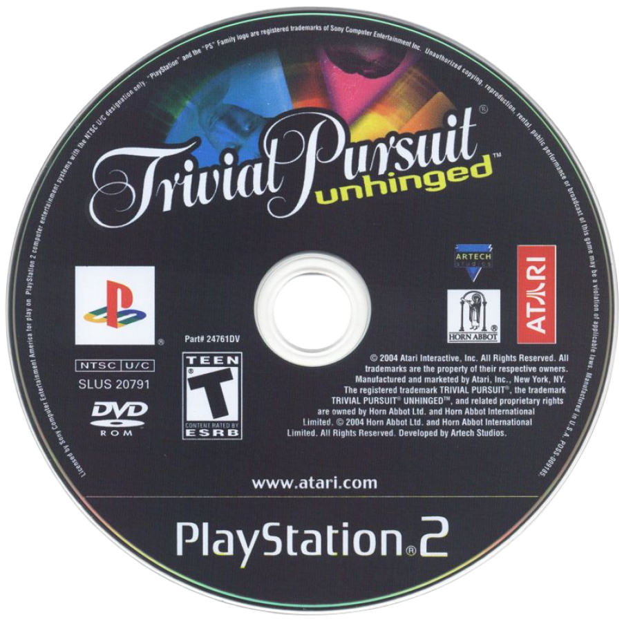 Trivial Pursuit: Unhinged – PlayStation 2 (PS2) video game disc, party trivia game.