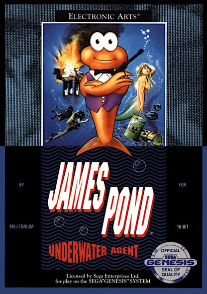 James Pond Nintendo Entertainment System NES for retro video game enthusiasts featuring action platforming gameplay underwater adventure secret agent missions puzzle solving creative level design colorful characters and collectible gaming appeal front cover