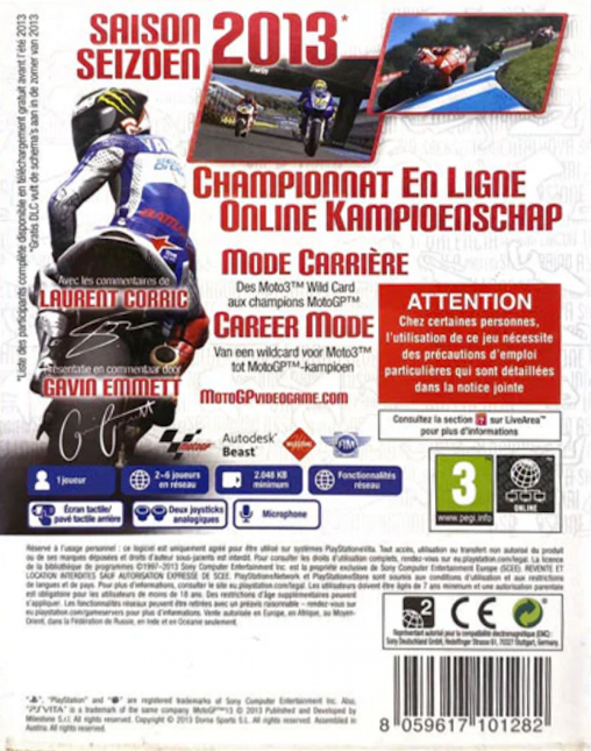 MotoGP 13 PAL Import retro PS Vita video game MotoGP motorcycle racing sports simulation realistic bike racing championship gameplay handheld console title PlayStation Vita release back of case