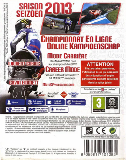 MotoGP 13 PAL Import retro PS Vita video game MotoGP motorcycle racing sports simulation realistic bike racing championship gameplay handheld console title PlayStation Vita release back of case