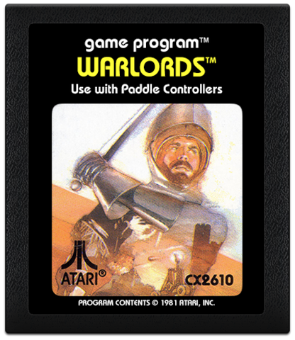 Warlords for Atari 2600 with classic castle-defense and multiplayer paddle action theme cartridge