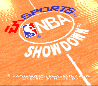 NBA Showdown for Super Nintendo Entertainment System with classic 16-bit basketball simulation theme main menu